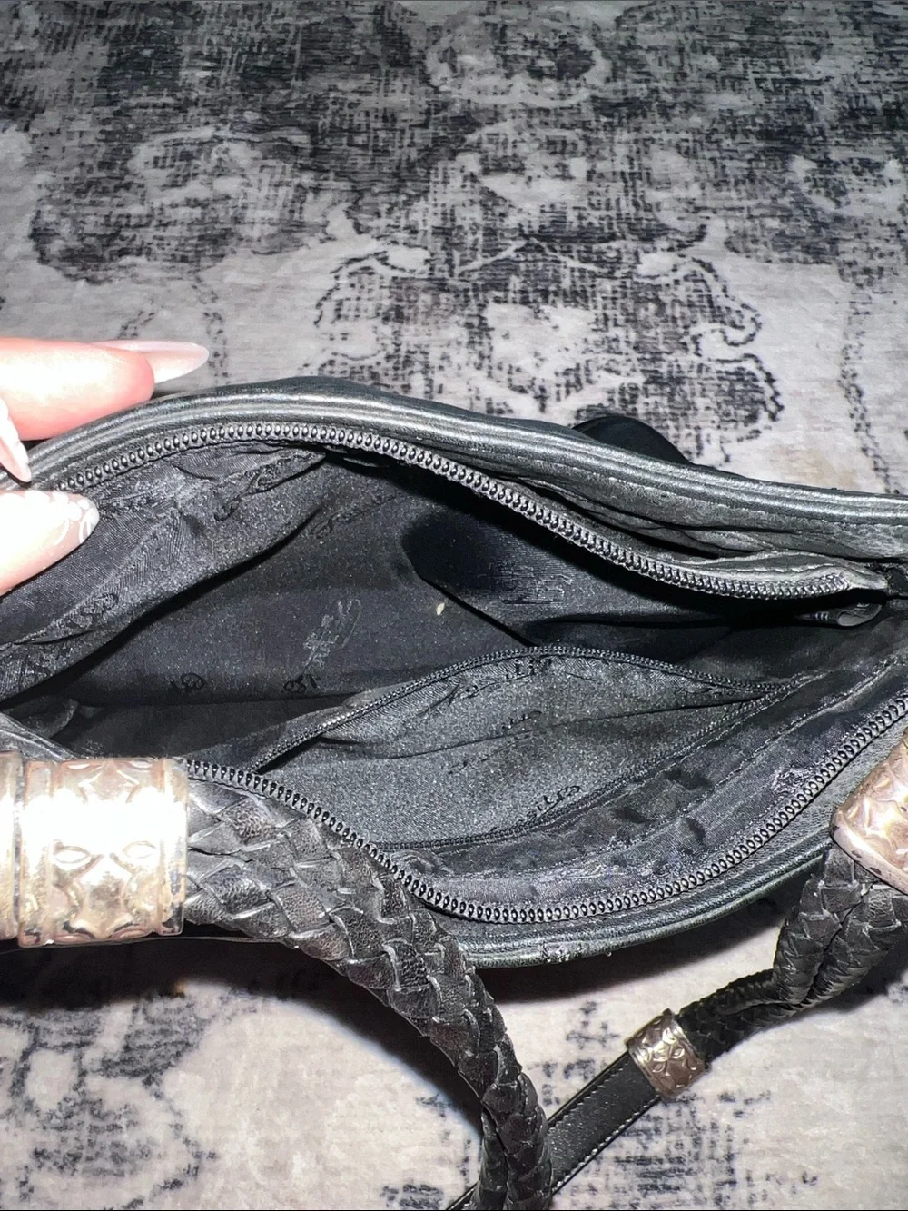 Fossil Black Leather Shoulder Bag with Braided Strap